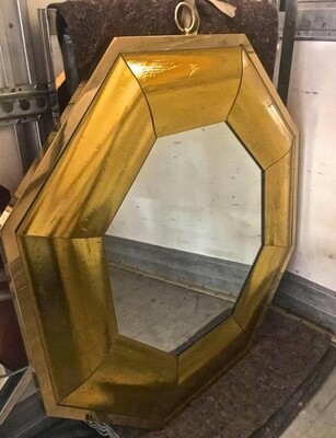 André Hayat Octagonal Gold Mercury Curved Glass Mirror