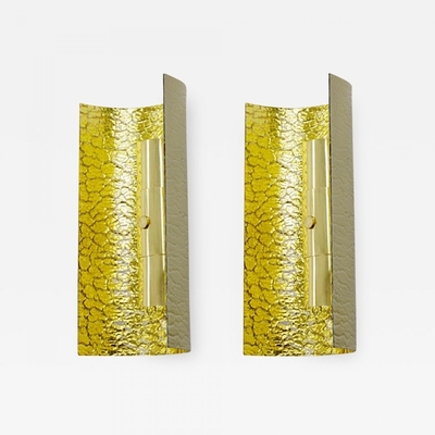 André Hayat pair of gold accent bombed glass pair of sconces