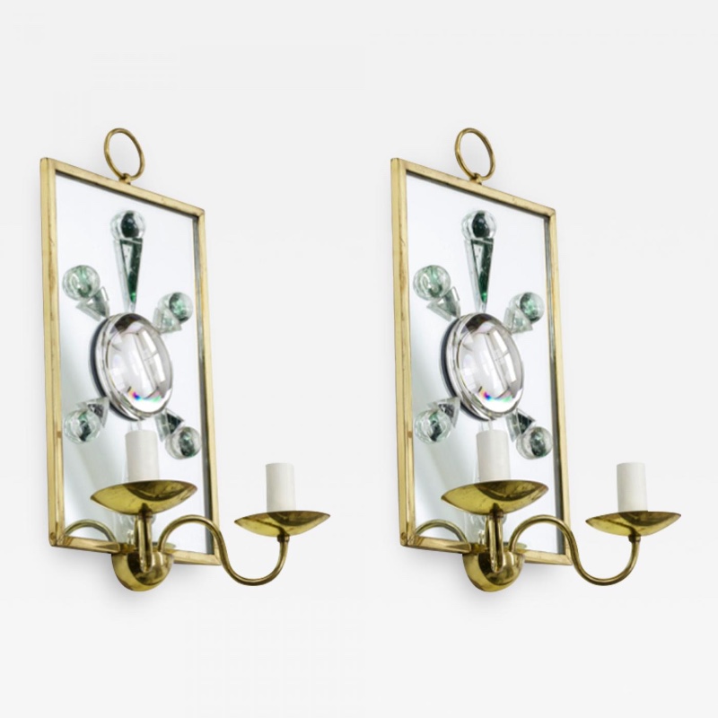 Andre Hayat pair of rock mirrored crystal and gold bronze 