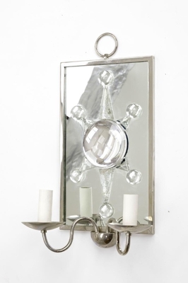 Andre Hayat rock cristal silver framed pair of mirror sconces