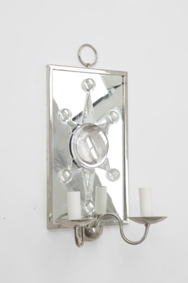 Andre Hayat rock cristal silver framed pair of mirror sconces