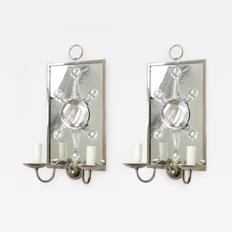 Andre Hayat rock cristal silver framed pair of mirror sconces