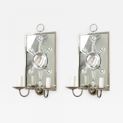 Andre Hayat rock cristal silver framed pair of mirror sconces