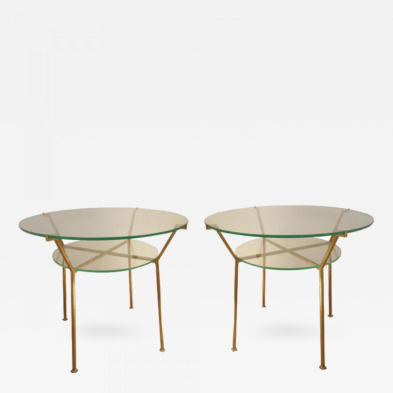 André Hayat two-tier gilded wrought iron coffee tables
