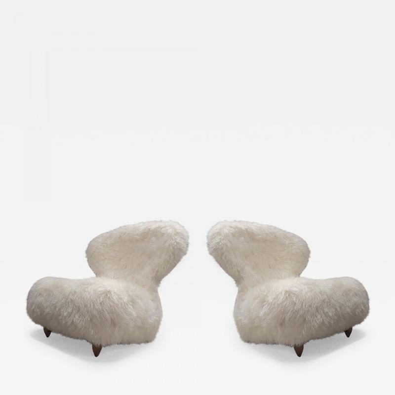 Annie Hieronimus for Cinna pair chairs mohair faux fur