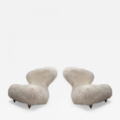 Annie Hieronimus for Cinna pair chairs mohair faux fur