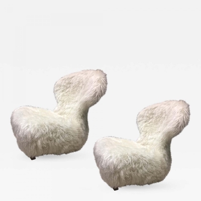 Annie Hieronimus for Cinna pair chairs mohair faux fur