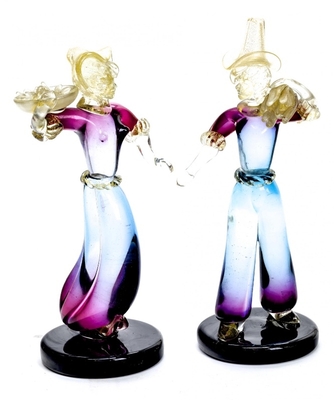 Archimede Seguso rare pair of solid murano glass farmer couple