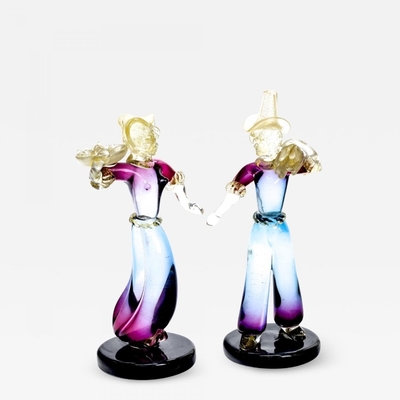 Archimede Seguso rare pair of solid murano glass farmer couple