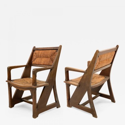 Art and Craft rarest pair of brutalist pre -modernist arm chairs