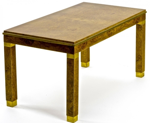 Art deco birdeye burl blond coffee table with gold bronze insert
