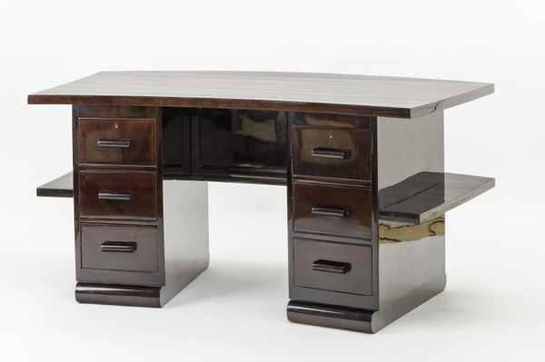 Art deco curved six drawer desk