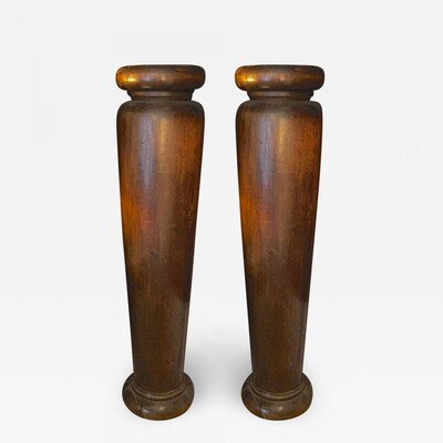 Art Deco exceptional brutalist pair of solid wood pedestals