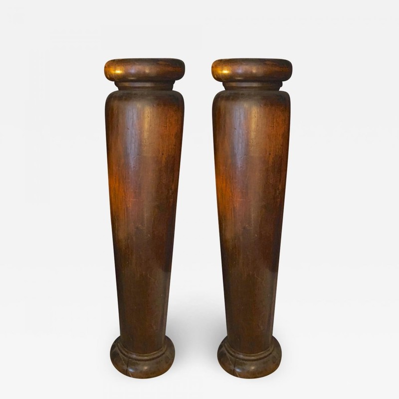 Art Deco exceptional brutalist pair of solid wood pedestals