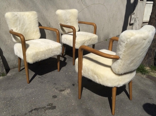 attributed Jean Royere Set of 3 Desk Arm Chairs 