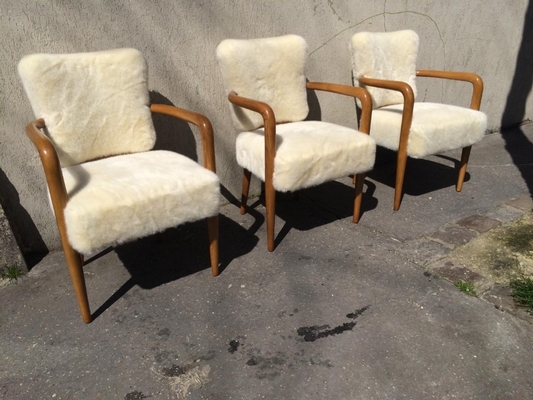 attributed Jean Royere Set of 3 Desk Arm Chairs 