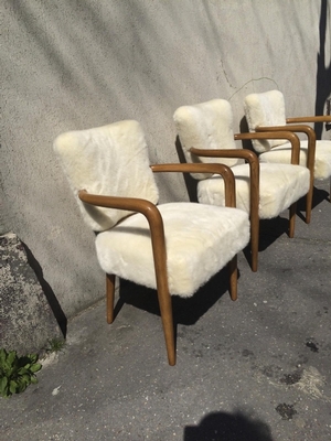 attributed Jean Royere Set of 3 Desk Arm Chairs 