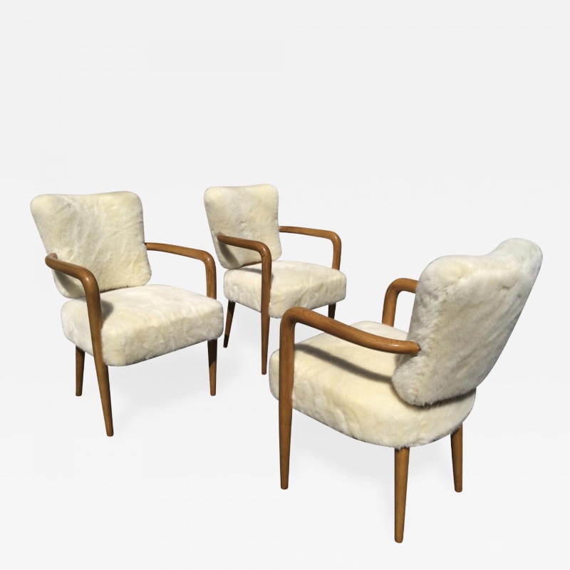 attributed Jean Royere Set of 3 Desk Arm Chairs 