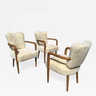 attributed Jean Royere Set of 3 Desk Arm Chairs 