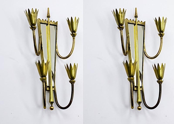 Attributed Pietro chiesa  mirrored arrow gold bronze sconces