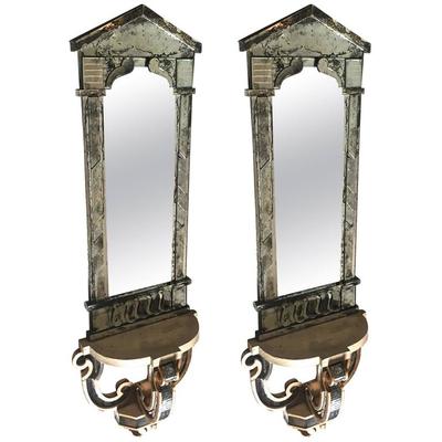 Attributed Serge Roche 1940s Oxidized Mirror Wall Consoles