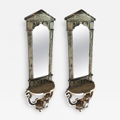Attributed Serge Roche 1940s Oxidized Mirror Wall Consoles