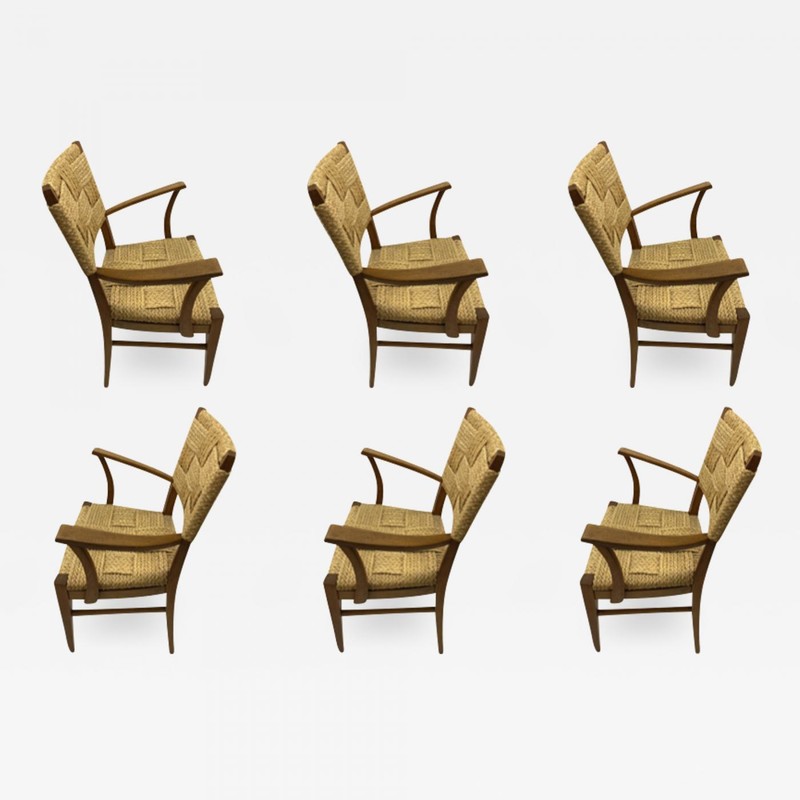 Audoux minet genuine oak and hay rope set of 6 arm chairs