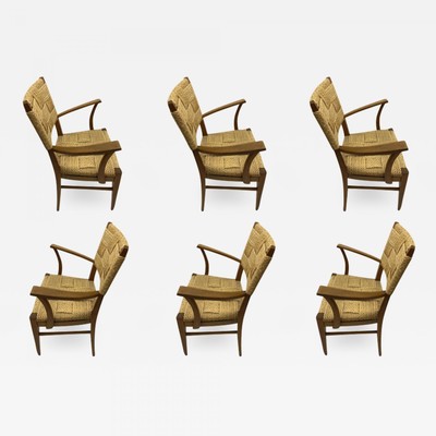 Audoux minet genuine oak and hay rope set of 6 arm chairs