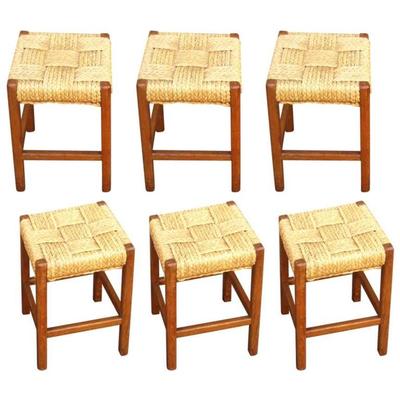 Audoux-Minet Riviera Six Rush Oak Stools