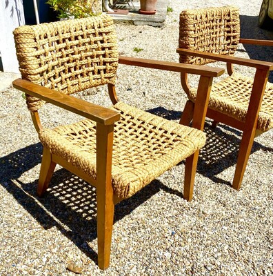 Audoux Minnet riviera pair of easy rope chairs