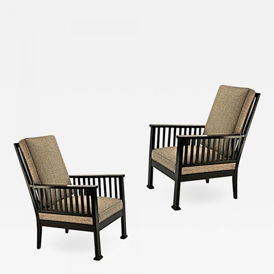 Austrian secession blackened wood pair of refined lounge chair