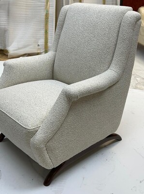 Awesome comfy pair of lounge chairs with horn shaped legs