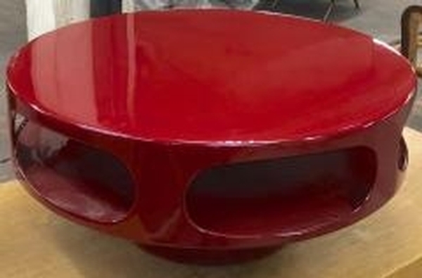 Awesome flying soccer red lacquered coffee table