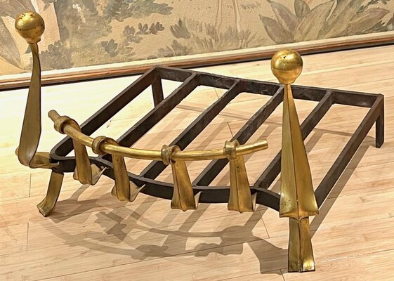 Awesome gold leaf french forties wrought iron andiron