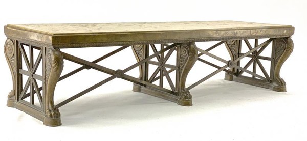 Awesome sturdy and long bronze and marble coffee table