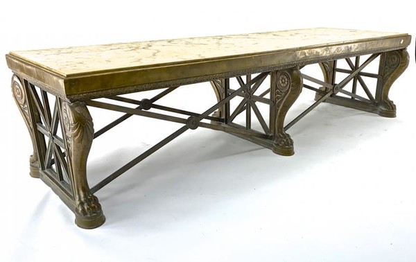 Awesome sturdy and long bronze and marble coffee table