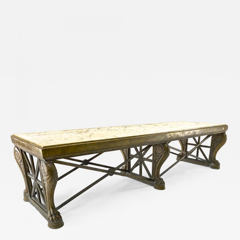 Awesome sturdy and long bronze and marble coffee table