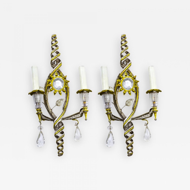 Banci Firenze superb pair of gold and silver leaf pearly sconces