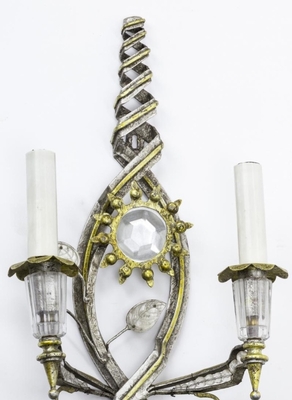 Banci Firenze superb pair of gold and silver leaf pearly sconces