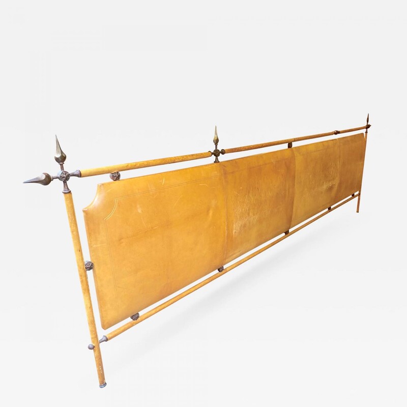 baroque longest gold bronze and leather head bed with arrow hardware