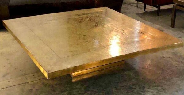 Belgium large square gold bronze engraved coffee table