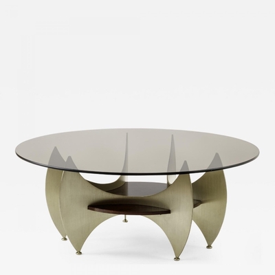 brazilian abstract  brushed iron steel & mahogany coffee table