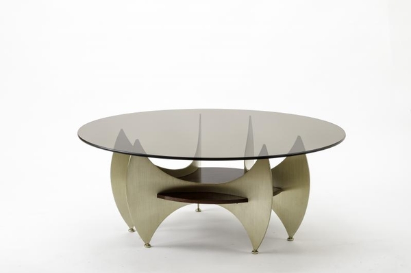 brazilian abstract  brushed iron steel & mahogany coffee table