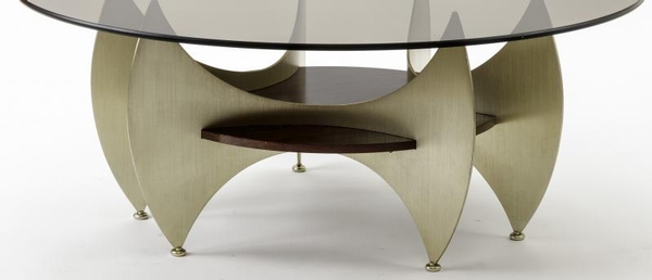 brazilian abstract  brushed iron steel & mahogany coffee table