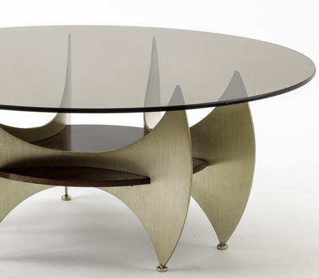 brazilian abstract  brushed iron steel & mahogany coffee table