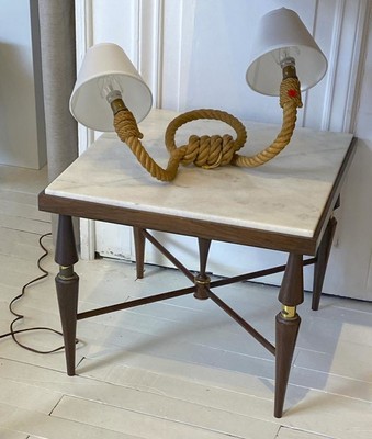 Brazilian pair of solid wood refined side table and brass accent