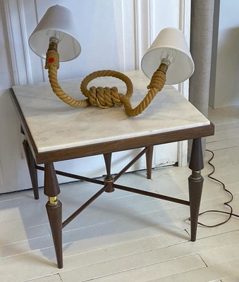 Brazilian pair of solid wood refined side table and brass accent