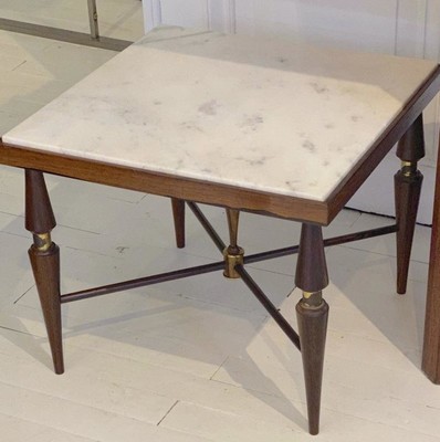 Brazilian pair of solid wood refined side table and brass accent