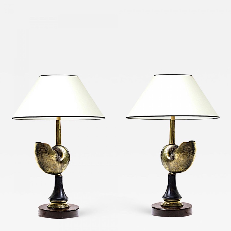 Bronze shell pair of table lamps