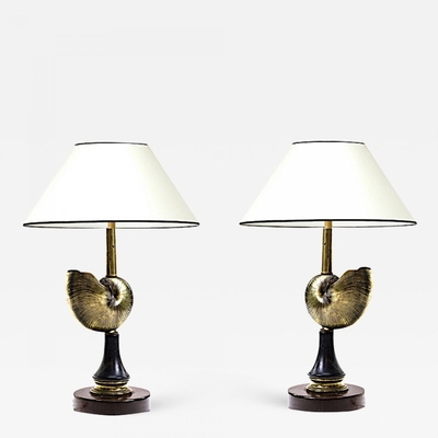 Bronze shell pair of table lamps